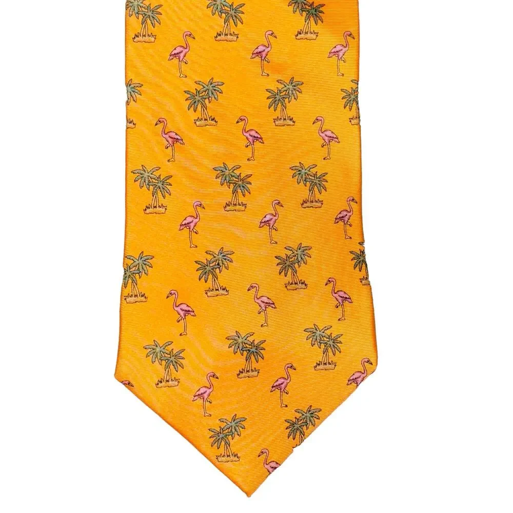 Tango Mens Neck Tie Golden Yellow Palm Trees & Flamingo Theme SILK?